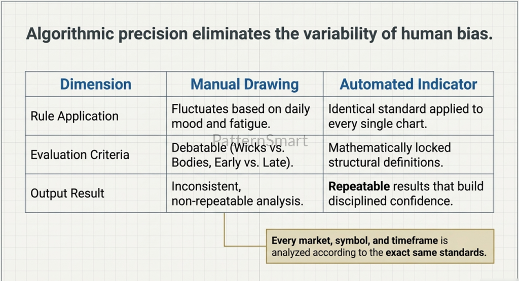 Consistency is one of the most important advantages of automated chart analysis.